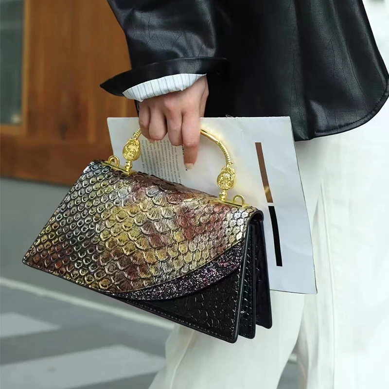 Luxury designer brand new crocodile high quality fashion handbag dragon scale crocodile print shoulder bag  for women hot sale