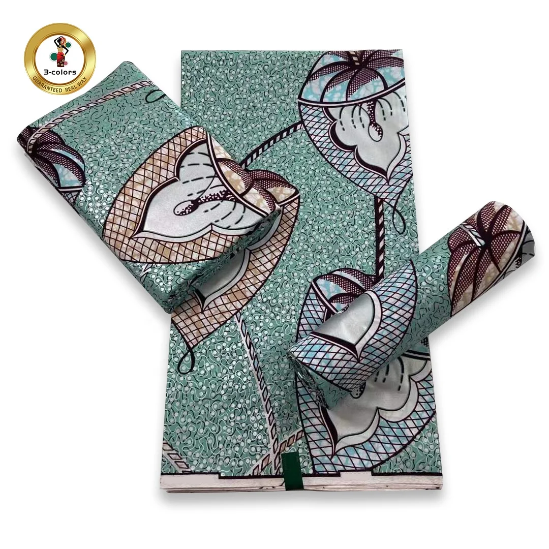 Top sale new design golden african wax printed fabric 100%cotton 6 yards  wax