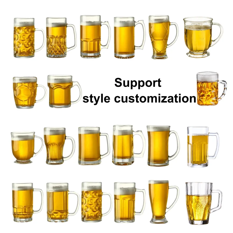 Wholesale Custom Logo Classic Empty Beer Glasses high quality glass beer mug Large Clear beer glass with handle