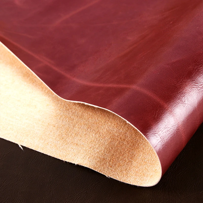 Stock Pu Artificial Faux Leather Oil Wax Pu Leather Red Brown Luggage Sofa Leather.