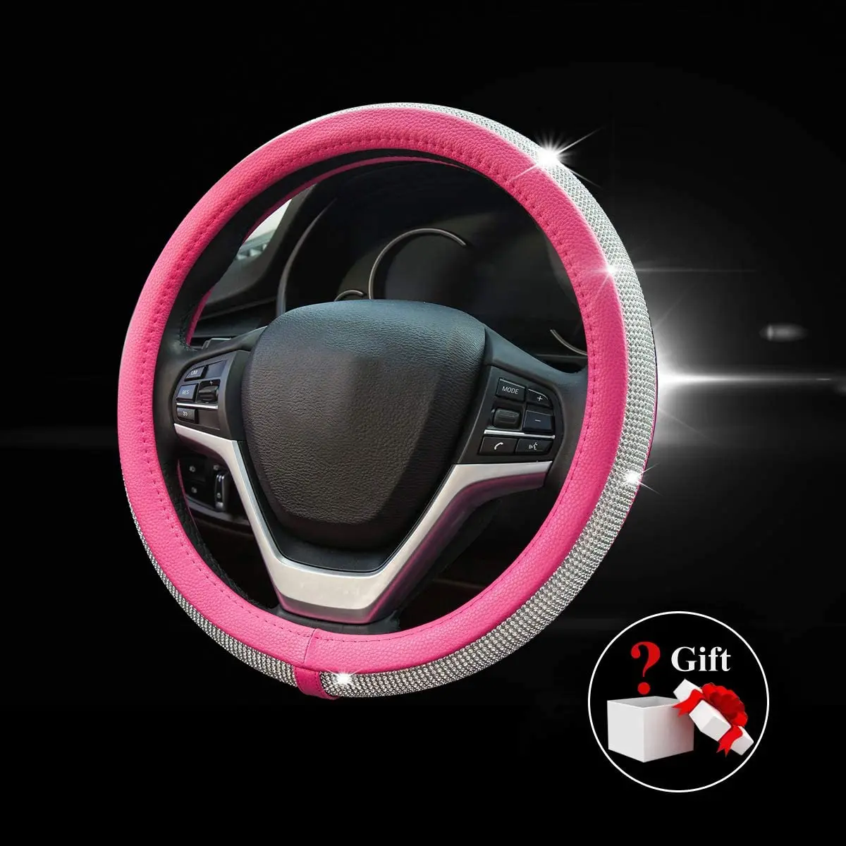 
car accessories universal Pink lovely girly rhinestones leather steering wheel cover 