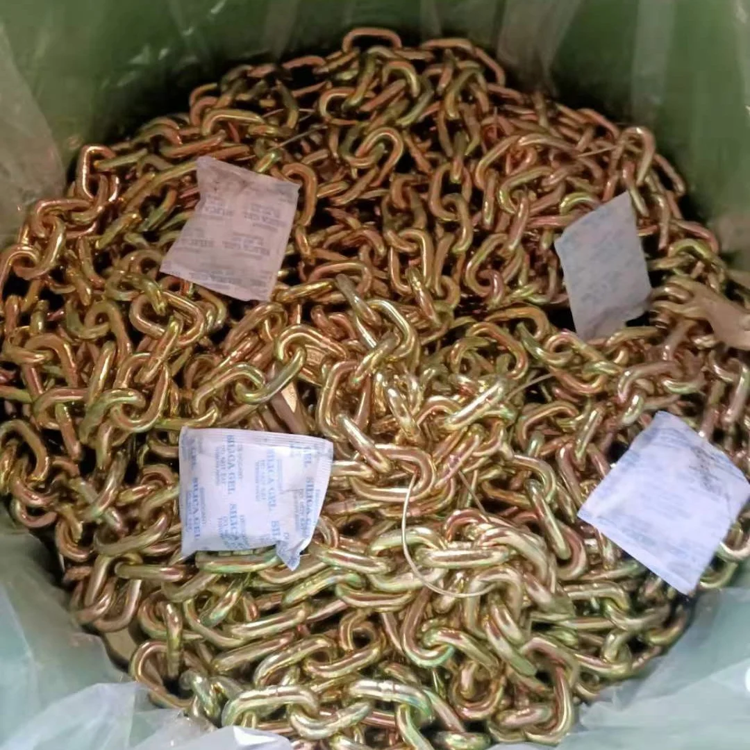 Позолоченная желтая оцинкованная цепь G70 1/2x20 дюймов для транспортировки связующего материала с захватным крючком