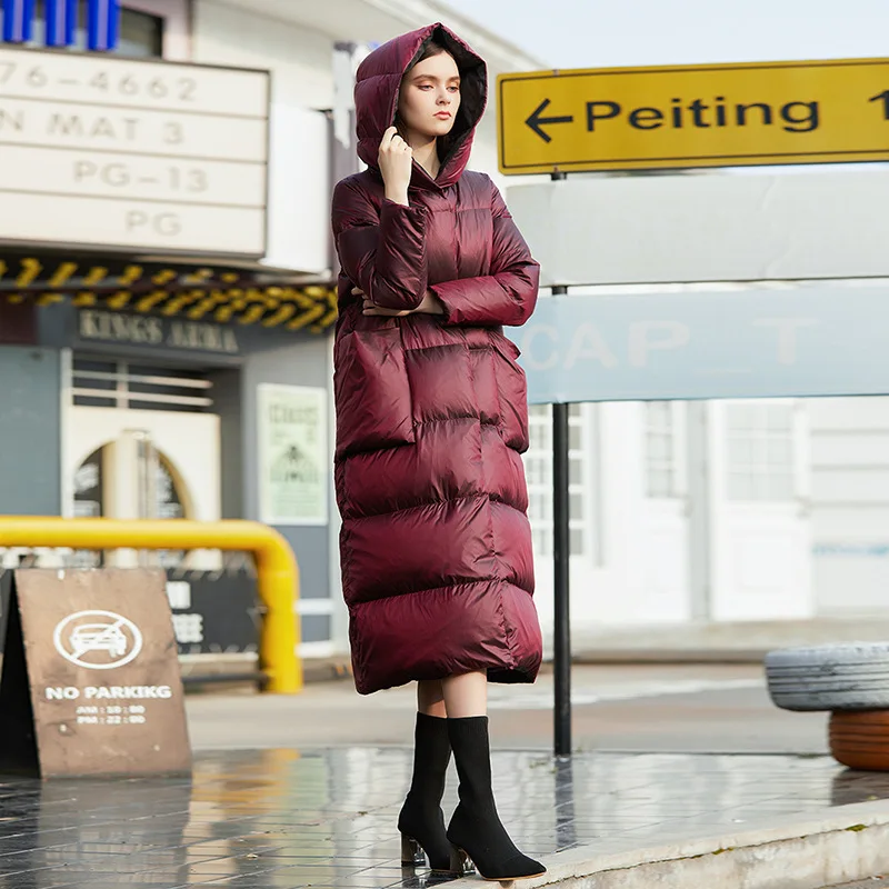 High-End Hooded White Goose Down Jacket Women Ultralight White Goose Down Long Coat High Quality Warm White Duck Down Parka