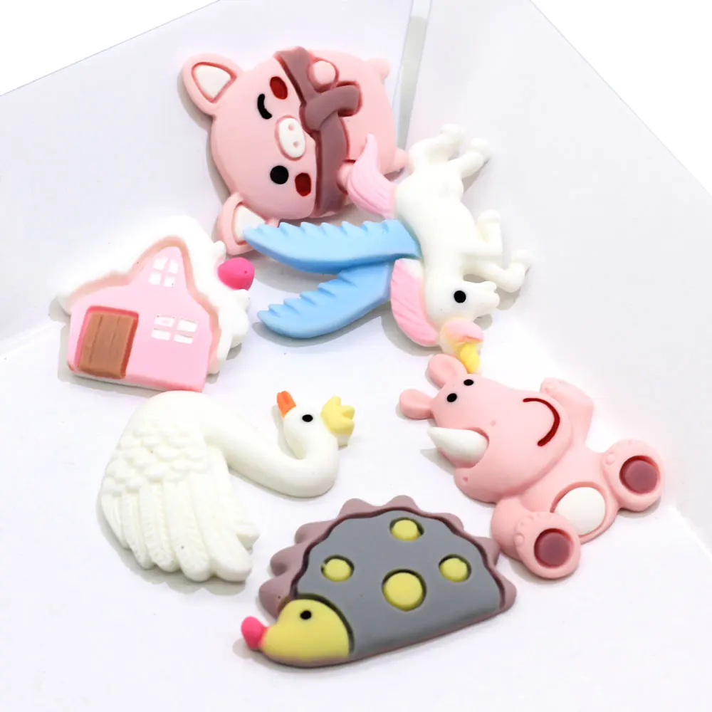  Kawaii Лебедь свинка Ежик носороги с плоским основанием Кабошоны украшения Скрапбукинг рукоделие для телефона украшение волос