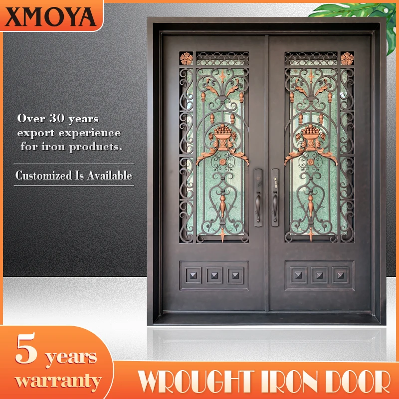Steel Doors Security Exterior Front Entry Door Double Panels Swinging Wrought Iron Entry Doors for Houses