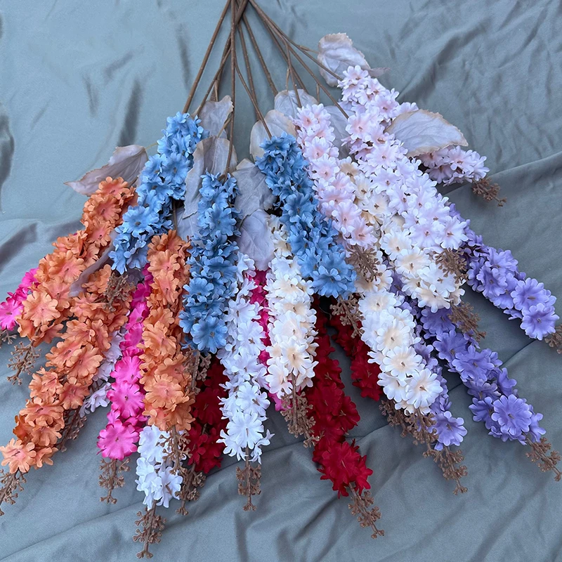 Silk Hyacinth Flower Branch with Long Stem 3 Forks Artificial Larkspur Delphinium real touch rose decorative flowers