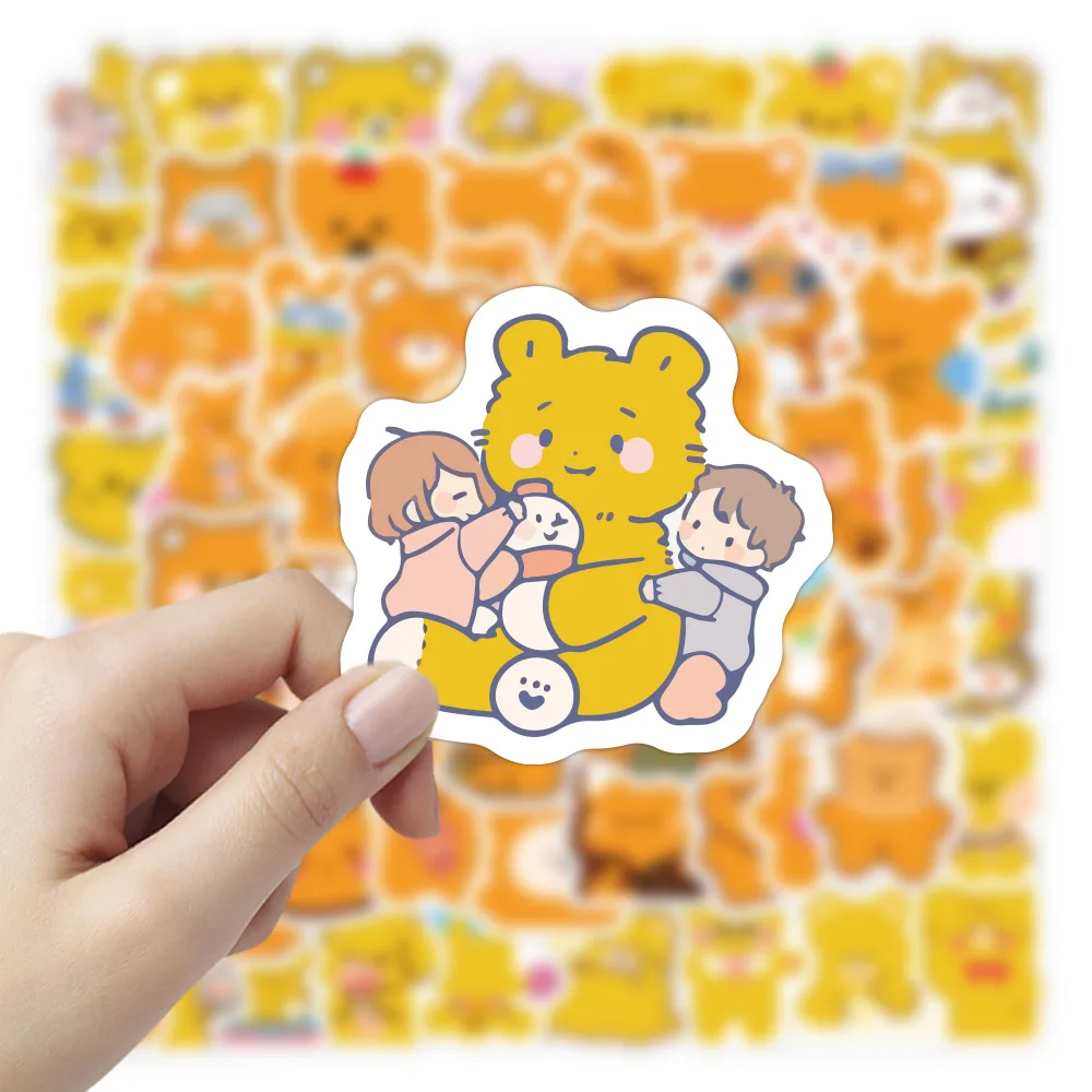 100Pcs Cute Orange Korean Bear Decorative laptop guitar Sticker Bag For Kid Wall Book Bedroom PVC Waterproof Cartoon Label Decal