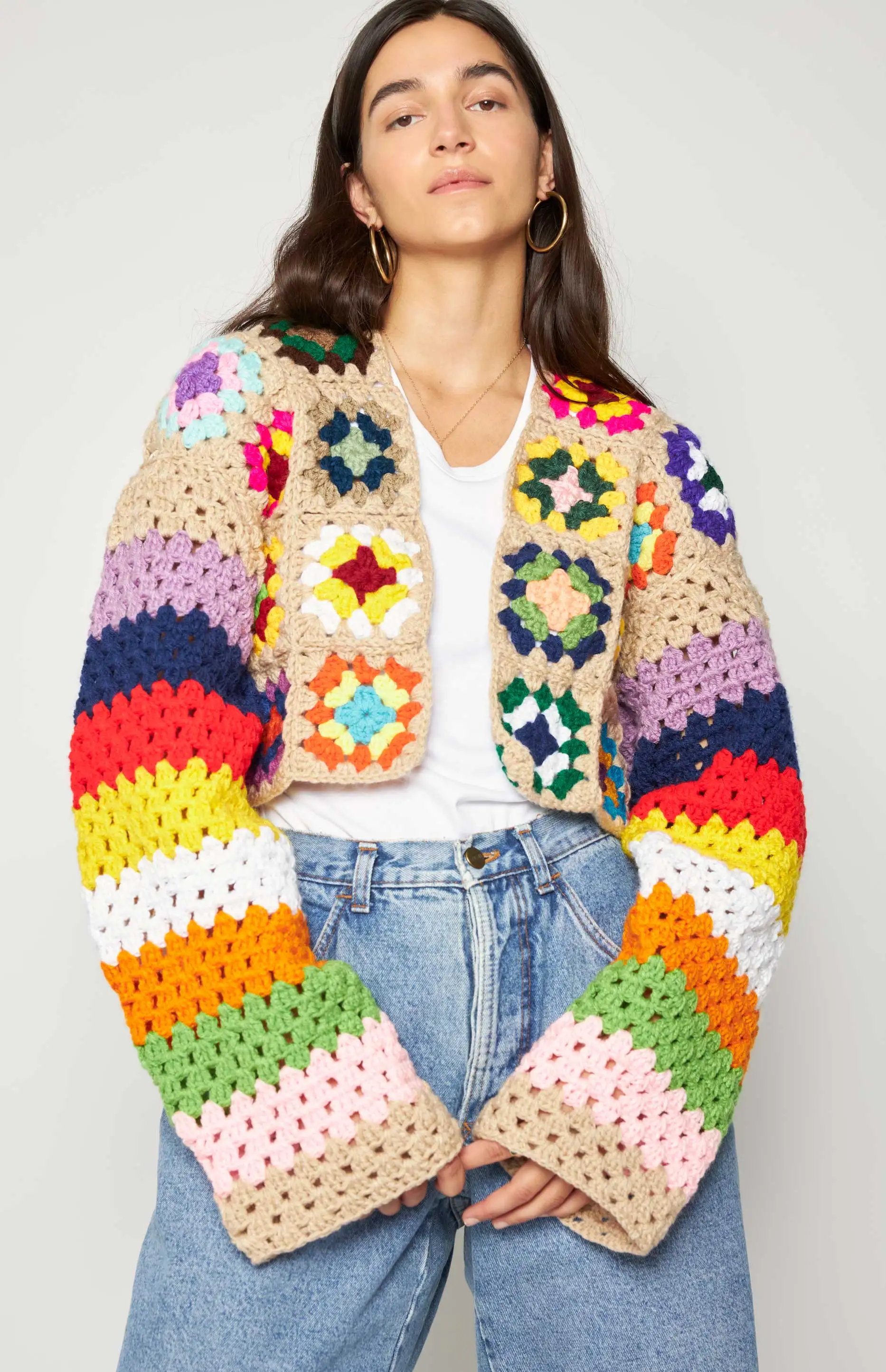 OEM & ODM Summer Custom Retro Color Hollow Out Knit Square Hand Crochet Cropped Sweater Women Cardigans.jpg