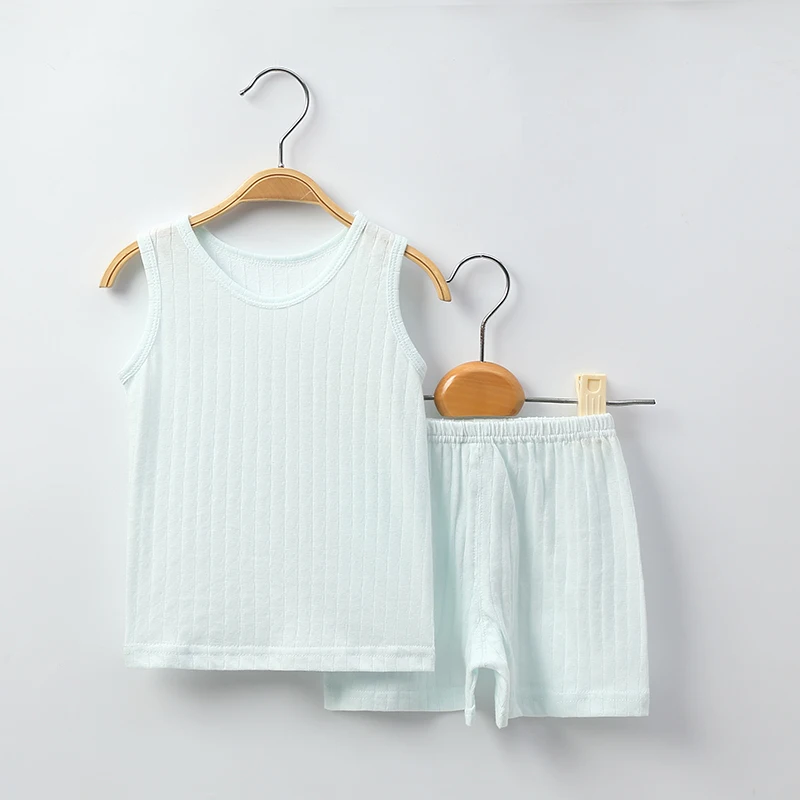 Летний комплект из жилета и шортов из 100% хлопка, комплекты одежды для новорожденных девочек и мальчиков, детская одежда