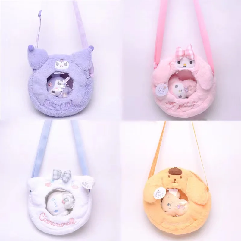 Cartoon Plush Bag Melody Anime Kuromi Cinnamoroll Transparent Bag Anime Stuffed Plush Bag For Girl