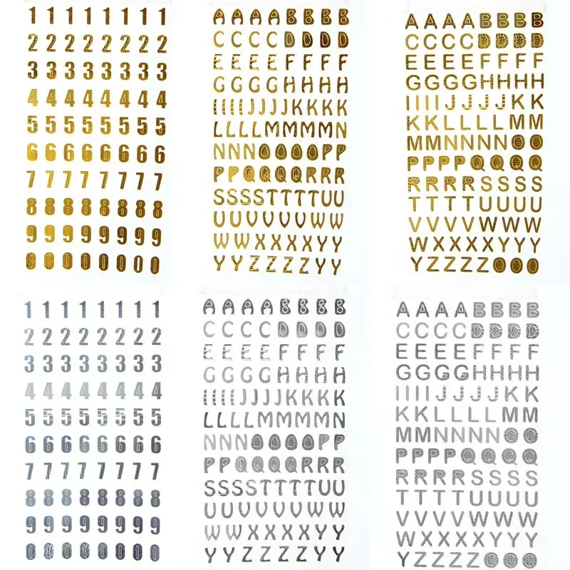 Hot Gold Foil Stamping Hot Silver Golden Number Letter Sticker DIY Photo Album Decoration Alphabet Sticker Scrapbook Stickers