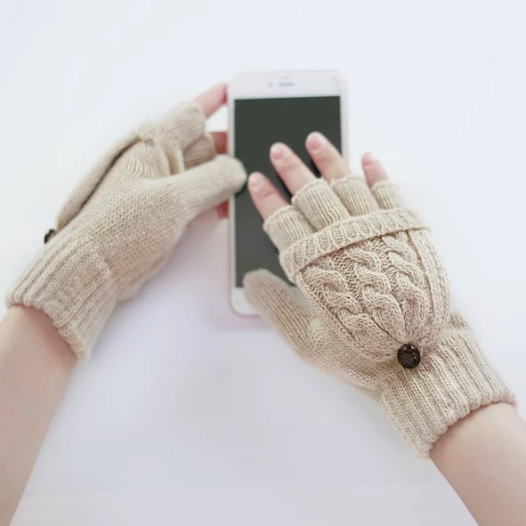 2022 hot sales ylm lovely japanese Dinosaur Glove Woman Winter Thickening and warmth Cartoon knit cotton Plush half finger glove