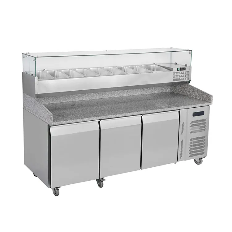 Professional Stainless Steel Commercial 3 Doors Working Table Counter Salad Refrigerator
