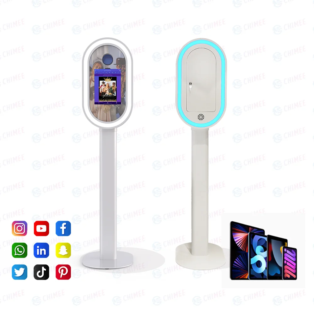 Trending Popular Oval dslr Photo Booth with RGB Ring Light on Both Sides Photo Kiosk Booth with Umbrella flash light