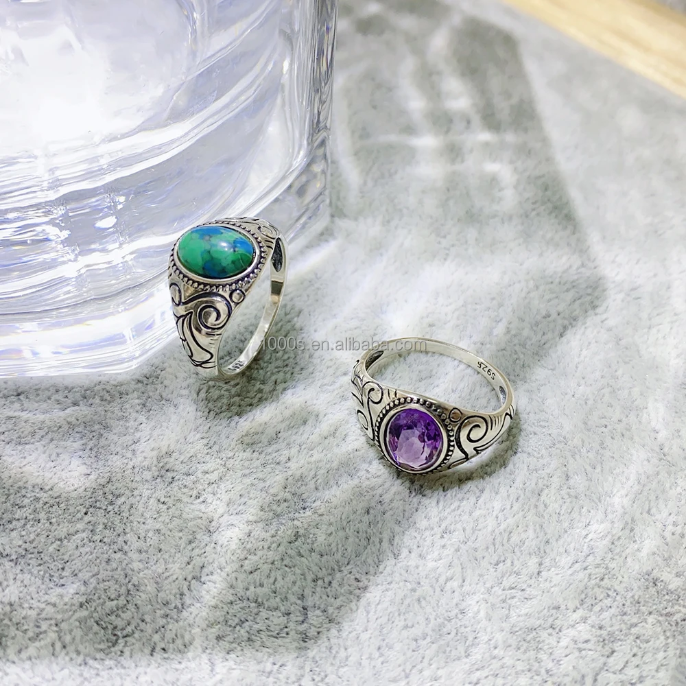 Wholesale 925 Sterling Silver with Turquoise Gemstone Oxidized Silver Ring Coral Onyx available Jewelry for Women Men Customized