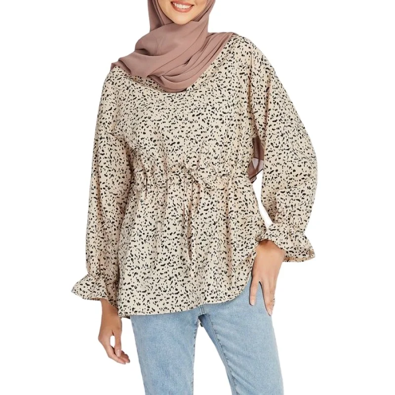 Женская шифоновая блузка с цветочным принтом и длинным рукавом