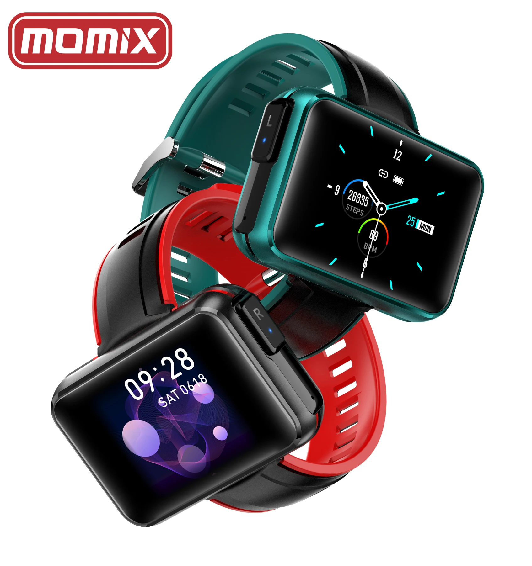 
MOMIX 1.4 inch Big Screen 2 in 1 Music Smartwatch Reloj T91 Health Tracker Smart Watch With TWS Earphone In-ear Earbuds 