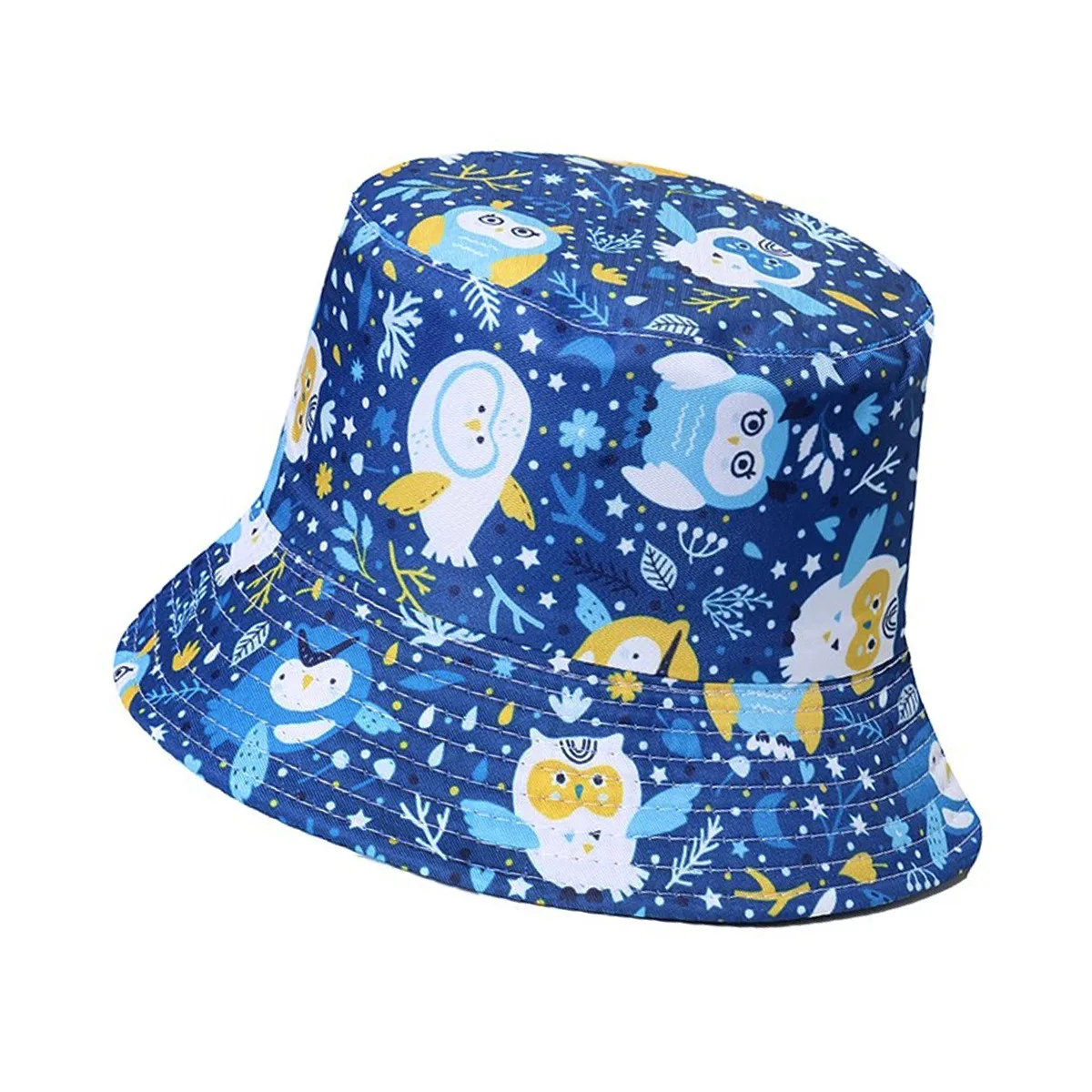 Top Sales 2024 New Fashion Owl Sunflower Tie Dyed Blue Cartoon Summer Outdoor Sun Cap Double Sides Fisherman Hats for Men Women
