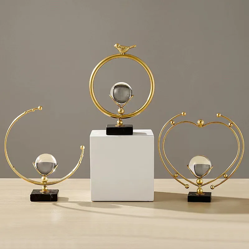 Wholesale modern Scandinavian iron light luxury creative crystal ball love metal crafts TV cabinet office decorative ornaments