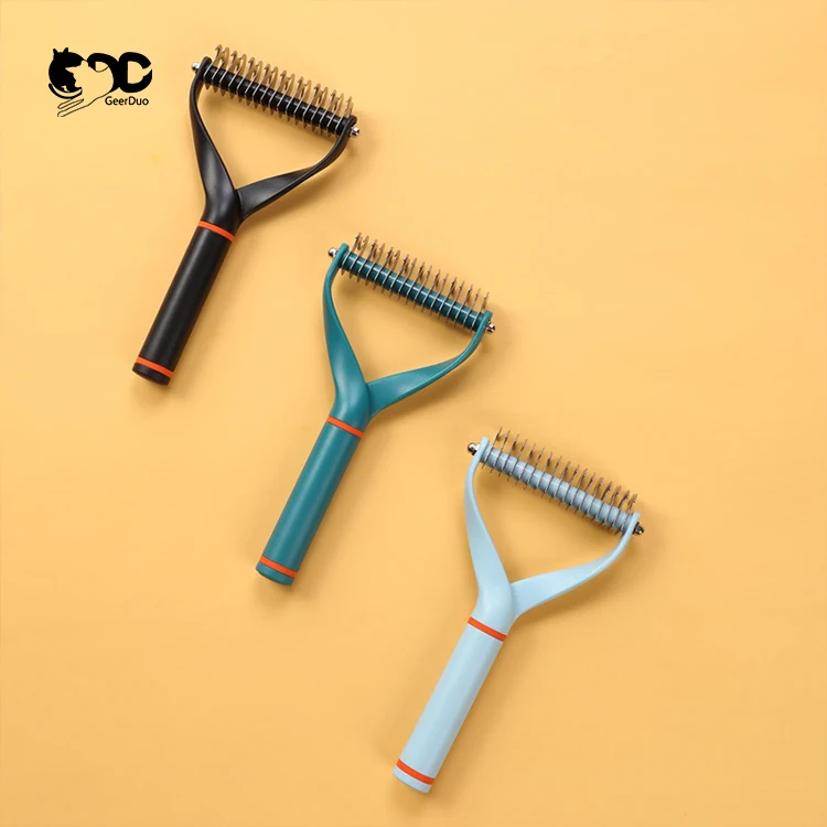 GeerDuo 2 in 1 Comb Stainless Steel Open Knot Clean Hair Dog Brush Cat Grooming Brush Removal Deshedding Tools