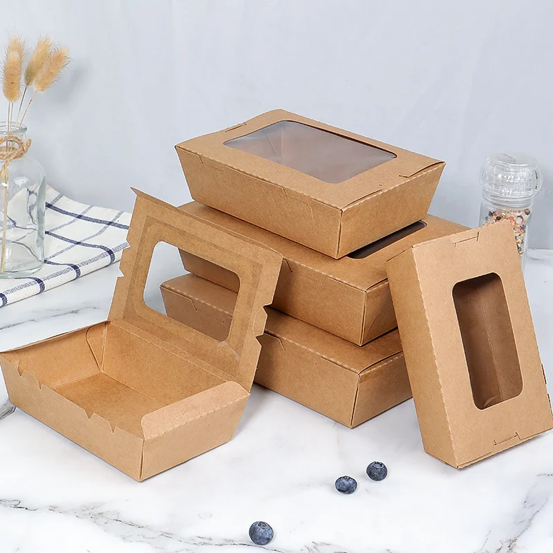 Wholesale Kraft Paper Food Box Salad Fruit Takeaway Box Lunch Packaging Box With Clear Window