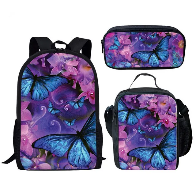 Children School Backpacks Fashion 3 PCS/SET Butterfly Printing Shoulder Bags for Teenage Girls Cool Bookbags