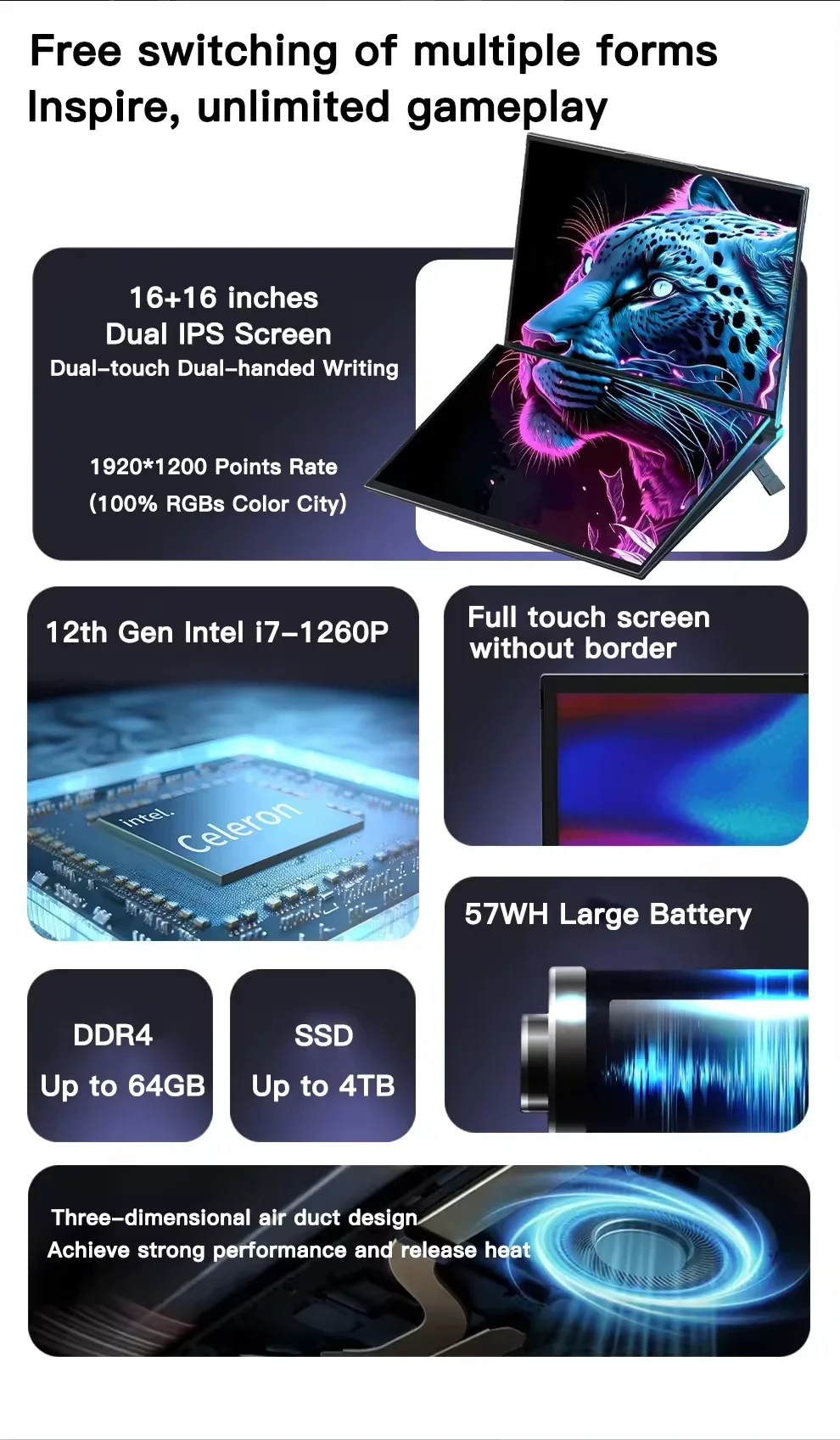 New Dual Touch Screen Laptop Intel Core i7 16+16 Inch RAM 16GB Gaming Design Computer Notebook for sale portable pc