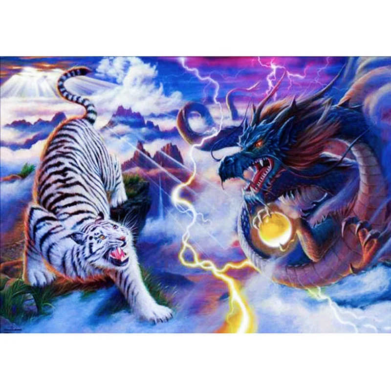 BHD103 Still Life Digital oil painting Wall Frame painting  Home Decor gift art Dragon And Tiger 5D DIY Diamond Painting