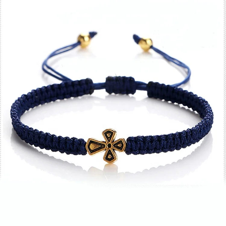 Christian Blue Red Rope Bless Adjustable Handmade Knot for Men Women Friendship Jewelry Gift Lucky Cross Braided String Bracelet