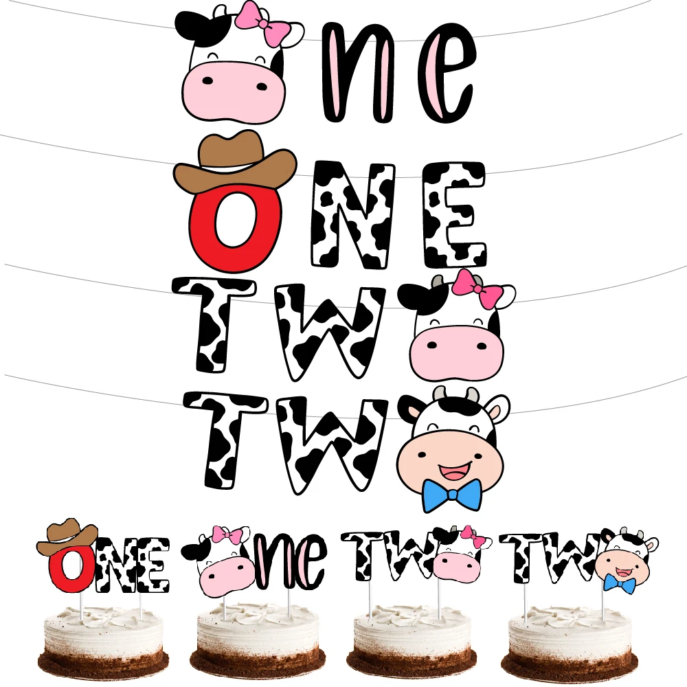 New Product Cow Print Birthday Banners Boy Girl 2nd Birthday Party One banner Highchair Garland Decoration
