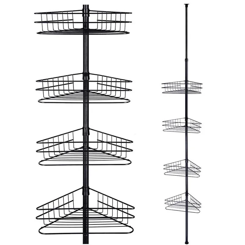 Telescopic Rod Fixed Bathroom Shower Caddies Bath Multi-layer Shelf Storage Combo Organizer Basket