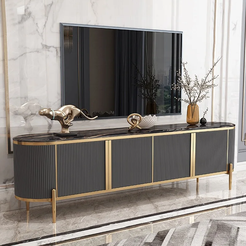 Modern luxury design dark grey marble top stainless steel living room furniture design TV table