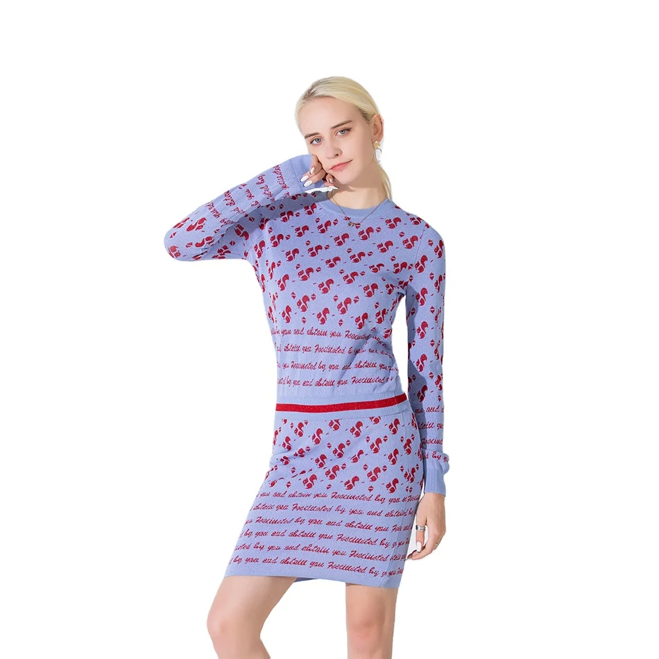 
Winter Sexy Outfits pullover tops heated sweater set ladies Two Piece knit sets for women mini skirt and crop sweater suit 