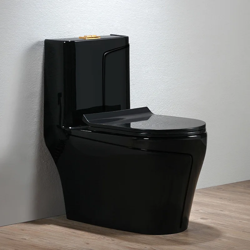 Black color modern bathroom water closet floor wc S trap porcelain toilet bowl set one piece ceramic sanitary ware black toilet