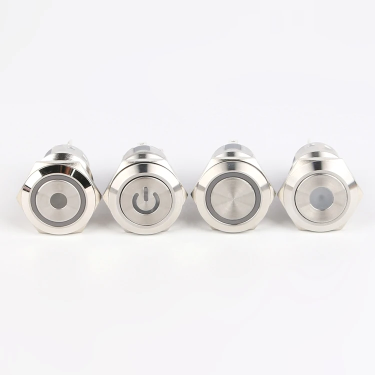 12mm1A LED Momentary Lighting Push Button Switch Latching Metal Self-locking Reset Power Switch Ring