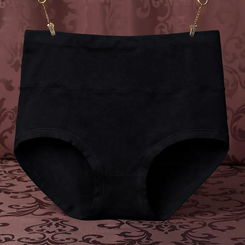 Трусики женские с высокой посадкой, нижнее белье из хлопка и спандекса, мягкие дышащие, большие размеры