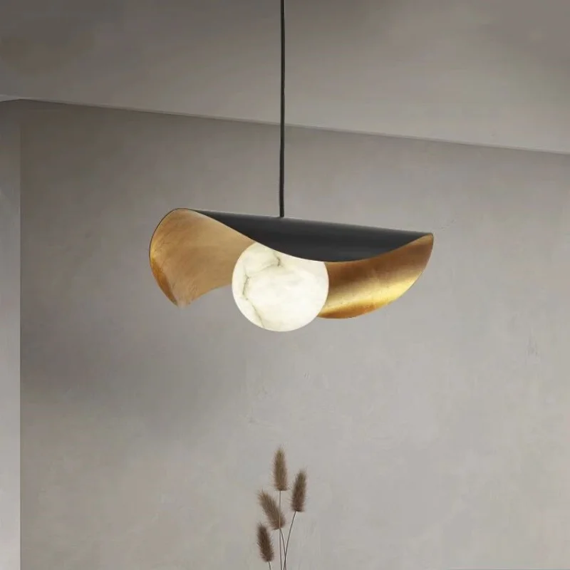 Industrial Alabaster LED Pendant Light Metal Black/Gold Hanging Lamp for Dining Room Bedside Lighting