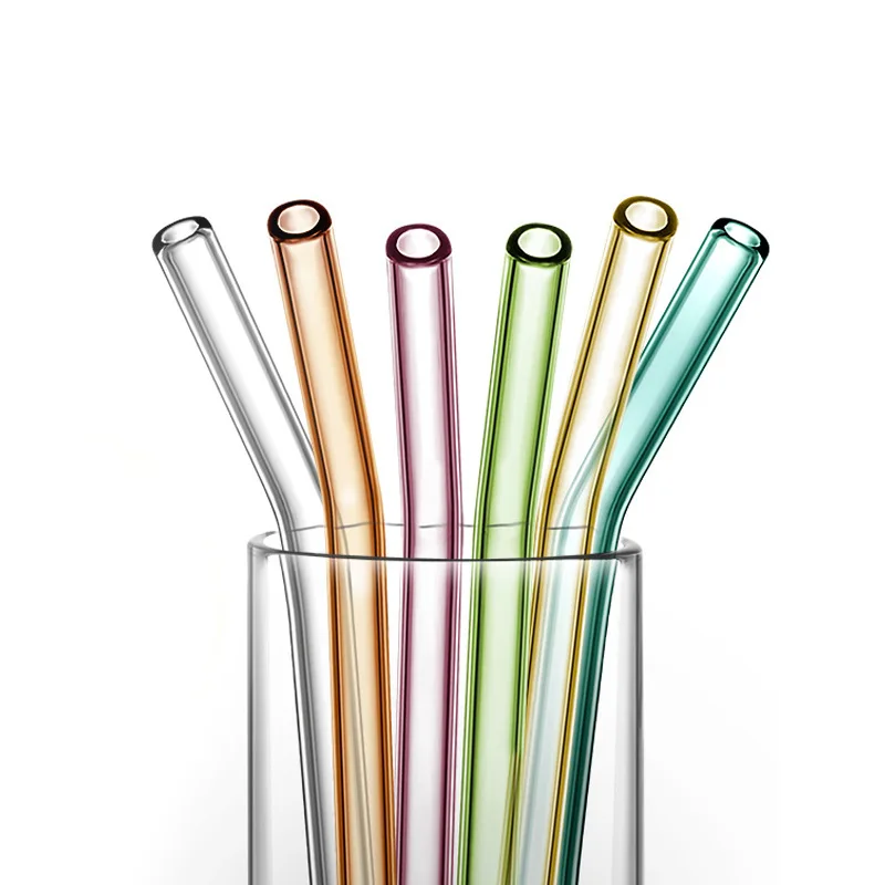 200x8mm Reusable Glass Straws Eco Borosilicate Clear Colorful Glass Straws for Cocktail Juice