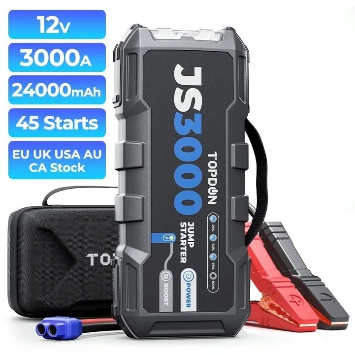 TOPDON Factory Manufacturer JS3000 3000A 24000mAh 12V Multi-Function Portable Emergency Battery Booster Power Bank Jump starter