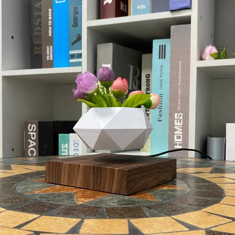 Magnetic Levitation Wooden Grain Base,Nordic Mini Flowerpot, Floating bonsai