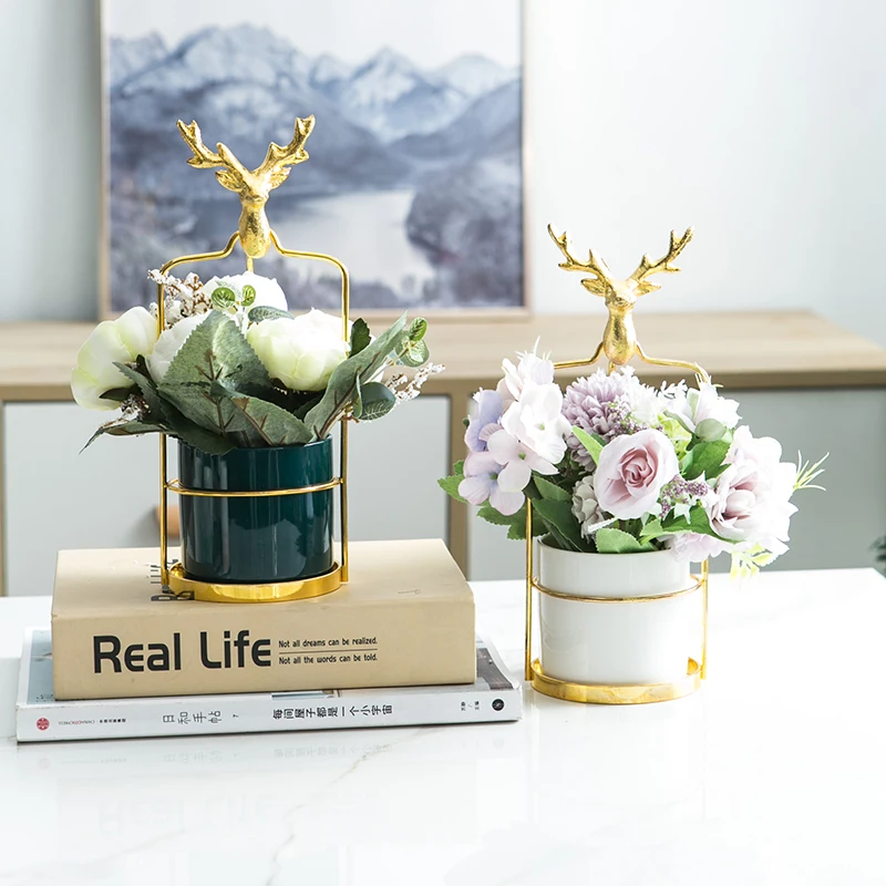 Маленькая белая ваза в скандинавском стиле горшок с железной рамой керамические цветочные горшки для суккулентов растений