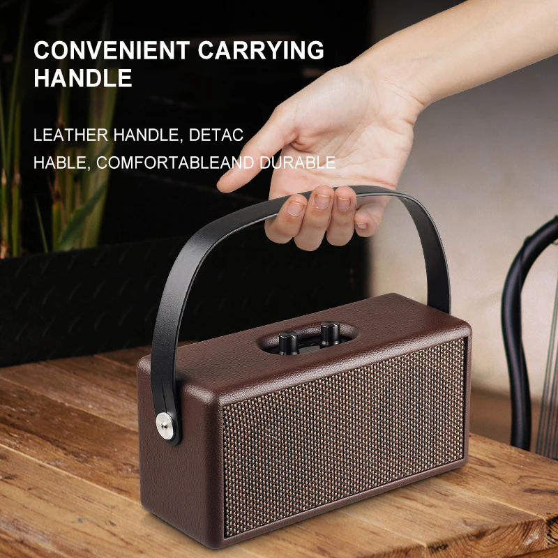 4500Mah Rechargeable Battery 16W Heavy Bass Music Player Outdoor Speaker Retro Wooden Bluetooths Speaker