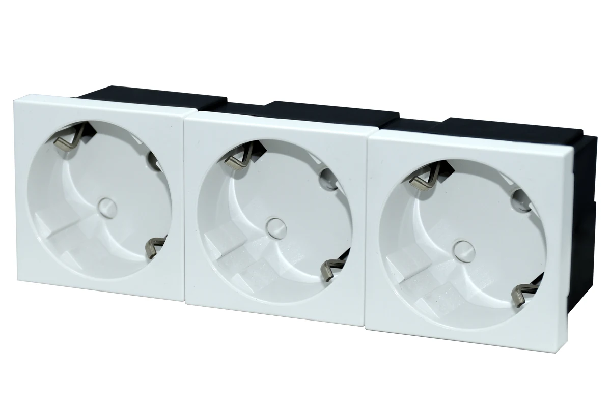 OEM/ODM NEPCI German power socket outlet 45x45 grounded 45 degree screwless XJY-QB-28 clip in 2P+E Schuko socket module 16A/250V