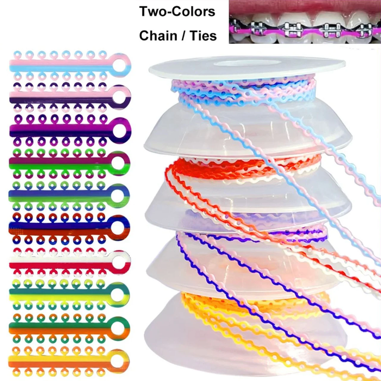 2024 New Two Colors Orthodontic Dental Elastic Ligature Tie Bicolor Orthodontic Ultra Power chain