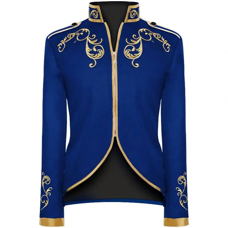 Medieval Victoria European Court King Cosplay Costume Coat Men Carnival Party Knight Golden Embroidery Stand Collar Top Jacket