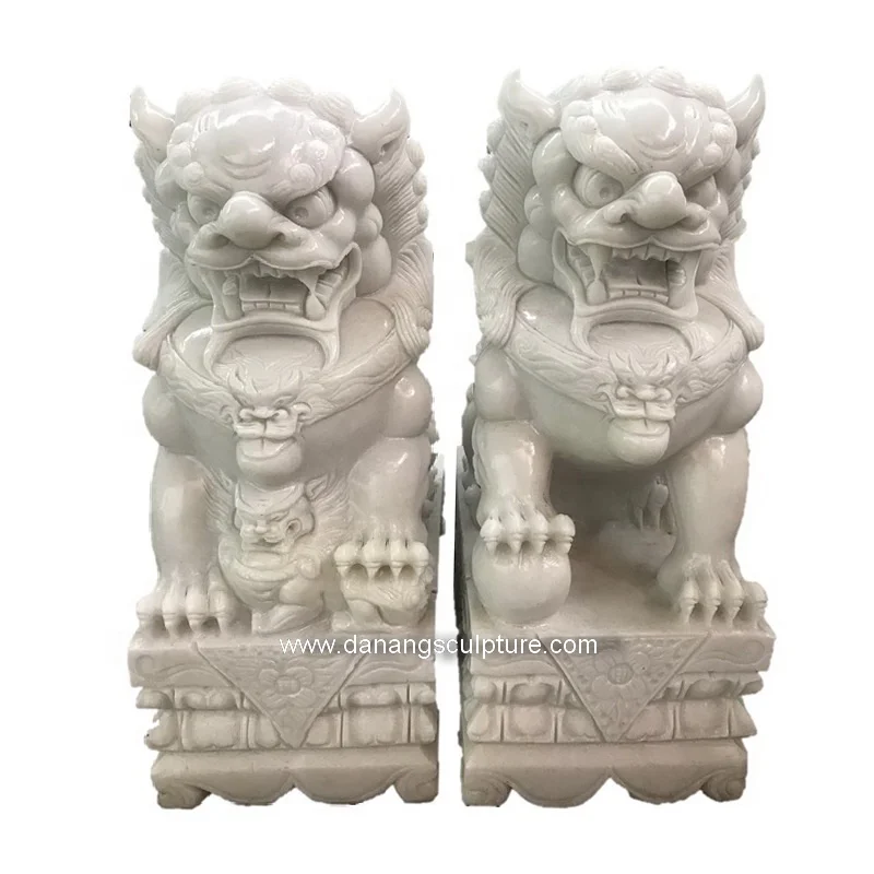 Factory Price Hand Carved White Marble Garden Foo dog Stone Statue DSF-T159