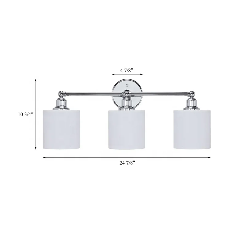 Chrome Wall Light Bathroom Vanity Light with Fabric Shade 3 Light Wall Fixture with E26 Socket