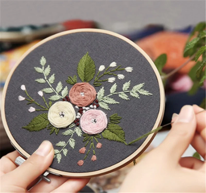 
DIY Embroidery Flower Handwork Needlework for Beginner Cross Stitch Kit Ribbon Painting Embroidery Hoop Home Decoration 