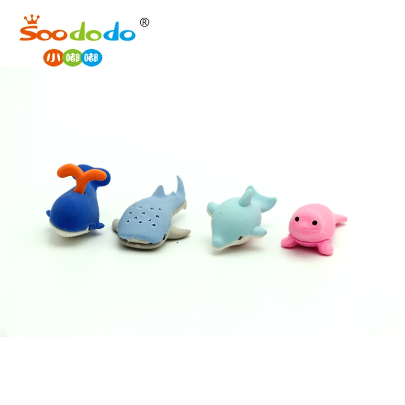 Soododo XDDA Custom Novelty wholesale for kids Cartoon toy 3D  Animals Pencil eraser Dolphin Eraser