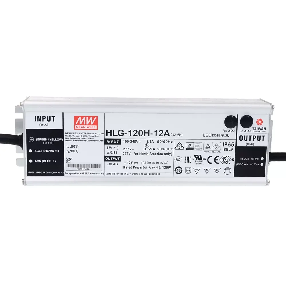 Mean well HLG-120H Series 120W 12V 15V 20V 24V 30V 36V 42V 48V 54V LED Power Supply Waterproof LED Driver For Grow Light